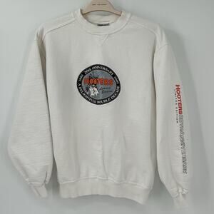 Vtg Hooters Sweatshirt 20th Anniversary Large White UV Logo 2003 Unisex STAIN